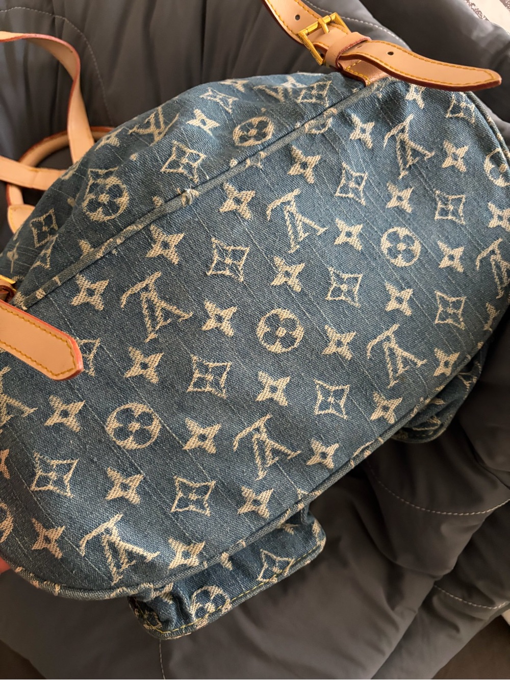 Stylish Fashion Denim Backpack with Tan Leather Trim - Picture 10 of 14